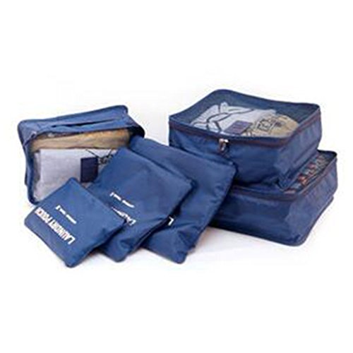Sqiuxia - Juego de 6 bolsas de almacenamiento impermeables para viajes, bolsa organizadora de equipaje de viaje, bolsa de compresión, color azul oscuro