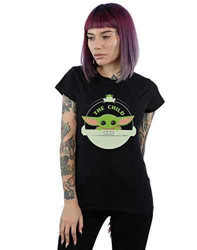 Star Wars Mujer The Mandalorian The Child and Frog Camiseta Negro Medium