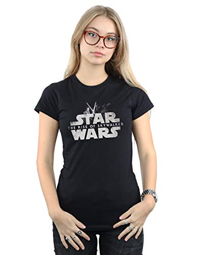 Star Wars Mujer The Rise of Skywalker Rey and Kylo Battle Camiseta Negro Small