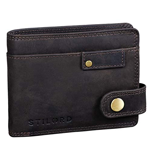 STILORD 'Finley' Cartera de Cuero para Hombres Protección RFID y NFC con Botón Pulsador Billetera con protección, Color:marrón Oscuro