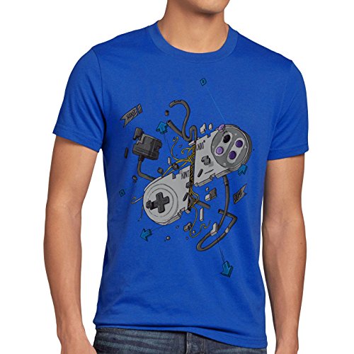 style3 16-bit Mando Camiseta para Hombre T-Shirt SNES NES Kart Yoshi Luigi Mario, Talla:XL, Color:Azul