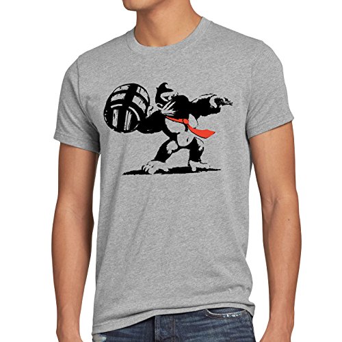 style3 Grafiti Kong Camiseta para Hombre T-Shirt Donkey Pop Art Banksy Geek SNES Wii u Nerd Gamer, Talla:XL, Color:Gris Brezo