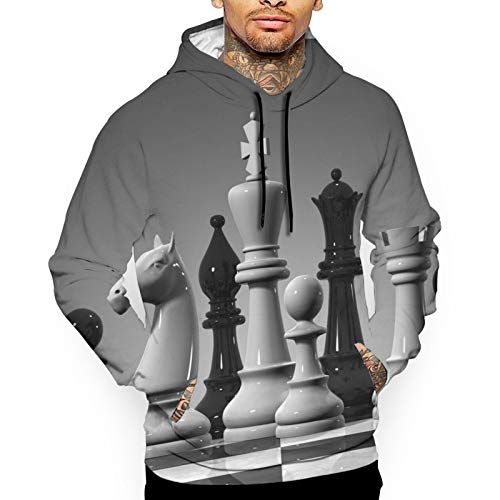 Sudadera con capucha para hombre, diseño de tablero de ajedrez en 3D, color blanco y negro