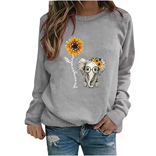 Sudaderas Tops Casuales Damas Invierno para Mujer con Estampado de Girasol con Cuello rendondo Sudadera Blusa Camiseta Suéter 8 Colores YANFANGXLGray