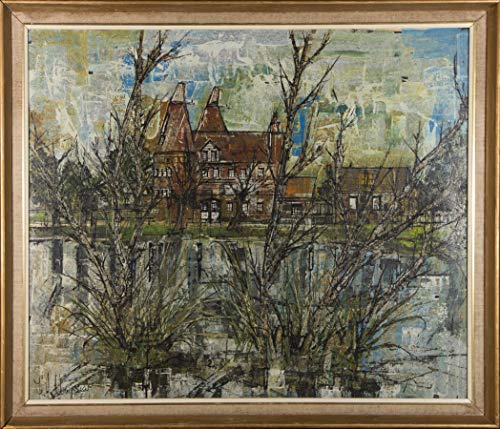 Sulis Fine Art F.J. Dempsey - Gran aceite del siglo XX, antiguas casas del Oast junto al río