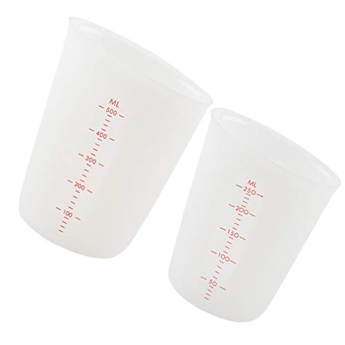 Supvox 2 medidores de silicona con escala de 250 ml, vasos graduados de 500 ml, recipiente para líquidos Becher para manualidades de resina epoxi