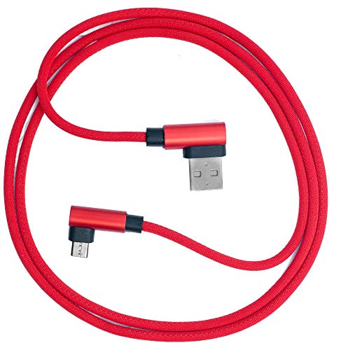 SYSTEM-S Cable USB 2.0 de 100 cm, Conector Micro Macho a 2.0 A Macho en ángulo Trenzado, Color Rojo
