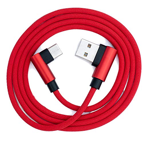 SYSTEM-S Cable USB 3.1 de 100 cm Tipo C Macho a 2.0 A Macho en ángulo Trenzado, Color Rojo