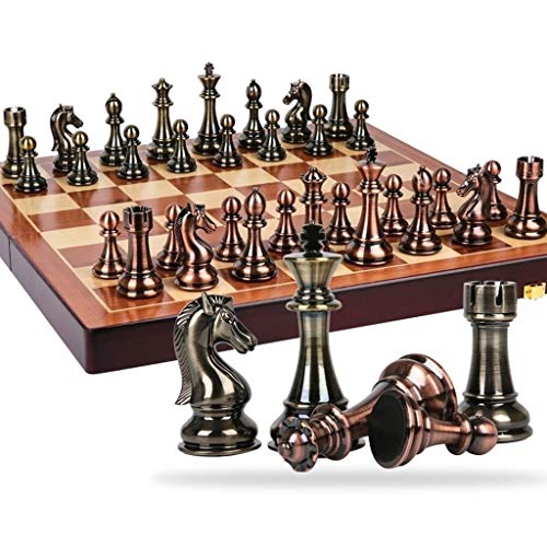 Tablero de ajedrez profesional Gran juego de piezas de ajedrez caja de regalo conjunto de estilo retro de bronce de metal de alta gama de ajedrez tablero de ajedrez plegable adicional dedicado juego d