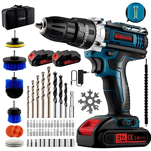 Taladro Atornillador Bateria 21V,undreem taladro percutor inalámbrico con 2X baterías 21V,taladro inalámbrico con 61 accesorios,cepillo de batería con juego de limpieza,tornillo,taladrado,hormigón Taladro Atornillador Bateria 21V,undreem taladro percutor inalámbrico con 2X baterías 21V,taladro inalámbrico con 61 accesorios,cepillo de batería con juego de limpieza,tornillo,taladrado,hormigón