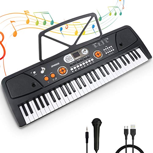 Teclado Electrónico Piano 61 Teclas Teclado de Piano Portátil Teclado Electrónico Musica Teclado Digital Keyboard Piano con Atril y Micrófono Juguete educativo Regalo para Niño Niña Principiantes