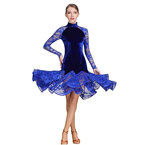 TFF Terciopelo + Lace Adulta De Baile Falda De América Vestido De Baile De Salón De Rendimiento Programa De Funcionamiento del Vestido De Baile Prueba De Arte De Alta Gama (Color : Blue, Size : XL)