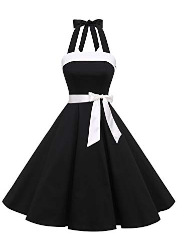 Timormode – Vestido de cóctel sexy, retro, vintage, para mujer, diseño de los años 40, 50 y 60, estilo Rockabilly, con escote A- Noir2 XS Timormode – Vestido de cóctel sexy, retro, vintage, para mujer, diseño de los años 40, 50 y 60, estilo Rockabilly, con escote A- Noir2 XS