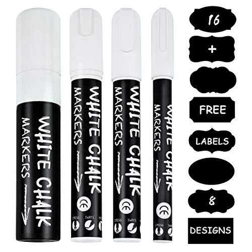 Tiza Liquida Blanco, UlifeME Rotuladores de Tiza 3mm, 6mm, 10mm y 15mm para Pizarra Negra & Cristal, Seco y Húmedo Tinta Borrable, 4pcs Marcadores Líquida Blanca + 16pcs Pizarra Etiquetas Rotulador Tiza Liquida Blanco, UlifeME Rotuladores de Tiza 3mm, 6mm, 10mm y 15mm para Pizarra Negra & Cristal, Seco y Húmedo Tinta Borrable, 4pcs Marcadores Líquida Blanca + 16pcs Pizarra Etiquetas Rotulador