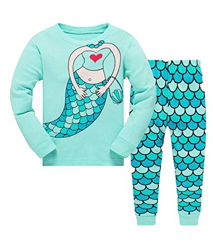 Tkiames - Pijama para niña de jirafa (2 piezas, ajustado, corte estrecho, 100 % algodón, tallas de 1 a 10 años) verde 4-5 Años