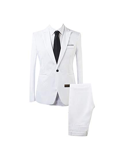 Traje Suit de 2 Piezas Manga Larga Blazers para Hombre Blanco L