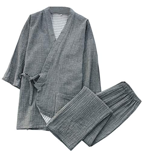 Trajes De Estilo Japonés De Los Hombres De Algodón Kimono Pijamas Traje De Vestir Vestido Set Verde del Ejército