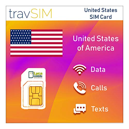 travSIM - Tarjeta SIM USA (Tarjeta SIM Lycamobile) por 30 Días Válidos - Datos Móviles 3G 4G LTE de 5GB - Estados Unidos Tarjeta SIM Lycamobile EE. UU. (Incluye Llamadas Locales e internacionales)