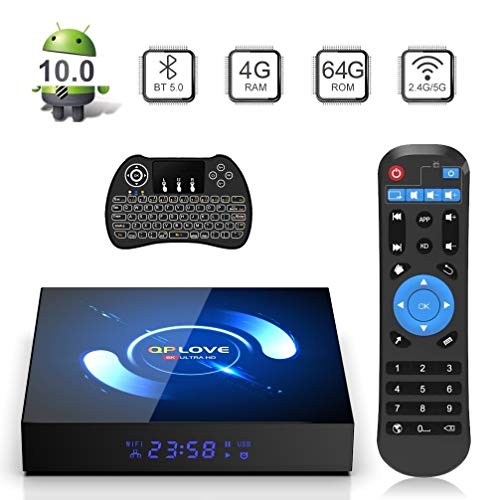 TV Box Android 10.0, QPLOVE Q6 Android TV Box【4GB 64GB】H616 Quad Core 2.4G/5G WiFi BT 5.0 3D 6K HD Smart TV Box Con Mini Wireless Backlit Keyboard