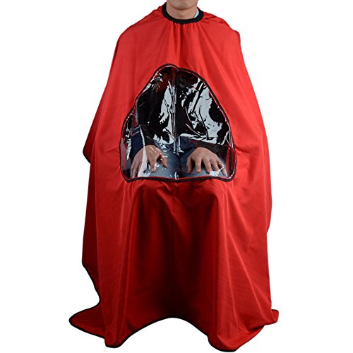 UEETEK Cabo de Peluquería Peluquero Vestido Capa de Salón de Corte Pelo con Ventana Visualización de Cabello - Rojo
