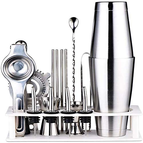 U/K Kit de Barman con Stand, 21 Piezas Conjunto Boston Shaker Cocktail Fabricación para Bares Fiestas y Viajes, 4 Colores para Elegir, sin Fugas, Plata (Color : Silver) U/K Kit de Barman con Stand, 21 Piezas Conjunto Boston Shaker Cocktail Fabricación para Bares Fiestas y Viajes, 4 Colores para Elegir, sin Fugas, Plata (Color : Silver)