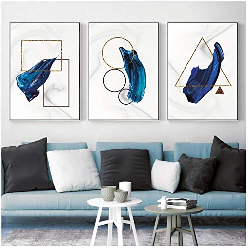 un known Cuadros Decoracion Salon Círculo Dorado Abstracto Cartel Blanco Azul e impresión Dormitorio Moda Imagen Artista de la Pared decoración del hogar 19.7x27.6in (50x70cm) x3pcs sin Marco