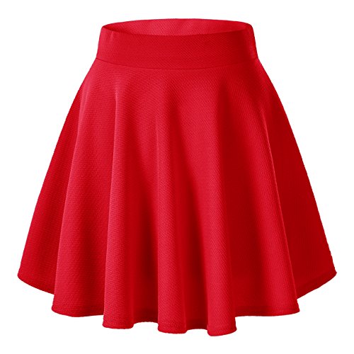 Urban GoCo Falda Mujer Elástica Plisada Básica Patinador Multifuncional Corto Falda (M, Rojo)