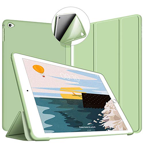 VAGHVEO Funda iPad Air 2, Ligera Silicona Soporte Smart Cover [Auto-Sueño/Estela], Cubierta Trasera de TPU Suave Cáscara para Apple 9.7 Pulgadas iPad Air 2 (Modelo: A1566, A1567), Verde_02