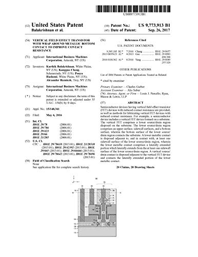 Vertical field effect transistor with wrap around metallic bottom contact to improve contact resistance: United States Patent 9773913 (English Edition)