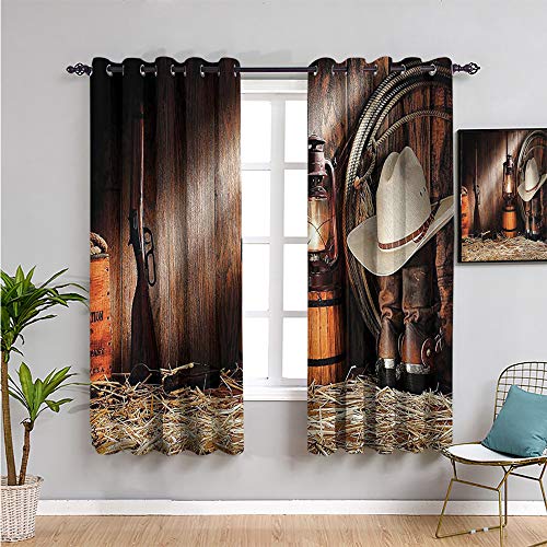 VICWOWONE Western Decor Collection - Juego de 2 cortinas decorativas para sala de estar, cortinas de 183 cm de largo, fáciles de limpiar, color marrón oscuro