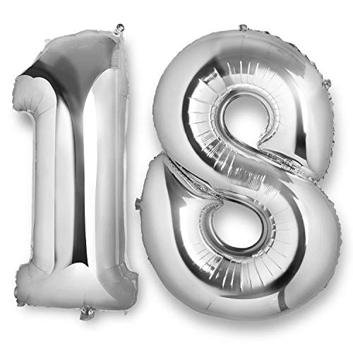 Vordas Globo 18 Cumpleaños, 40 Pulgada Globos Número 18 Decoración de Cumpleaños 18 Años Fiesta de Cumpleaños (Plata)