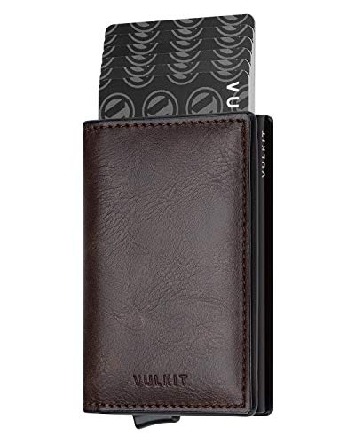 VULKIT Pocket Cartera Tarjetero Hombre Piel con Aluminio Caso RFID Bloqueo Tarjetero Minimalista con 3 Ranuras para Tarjetas y Billetes, Espresso VULKIT Pocket Cartera Tarjetero Hombre Piel con Aluminio Caso RFID Bloqueo Tarjetero Minimalista con 3 Ranuras para Tarjetas y Billetes, Espresso
