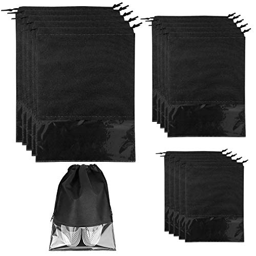 WayOuter Bolsas de Zapatos, 15 Piezas Tres Tamaños Bolsa Impermeable Telas no Tejidas con Ventana Transparente (Negro)