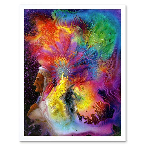 Wee Blue Coo Colorful Dian Headdress Shaman Art Print Framed Poster Wall Decor 12X16 Inch