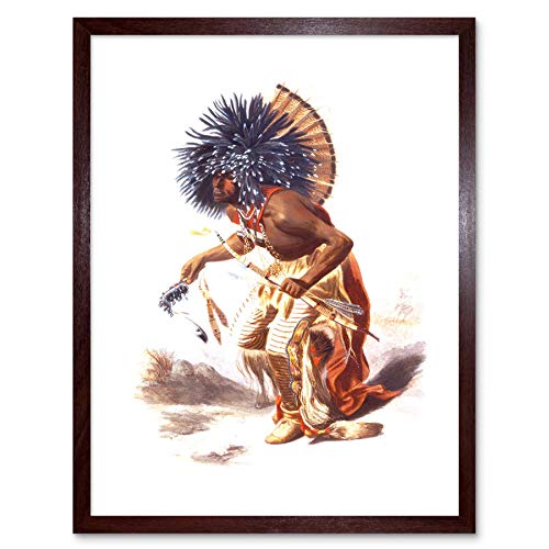 Wee Blue Coo Paintings Drawing Native American Dian Hidatsa Dog Dance Ceremony Art Print Framed Poster Wall Decor 12X16 Inch