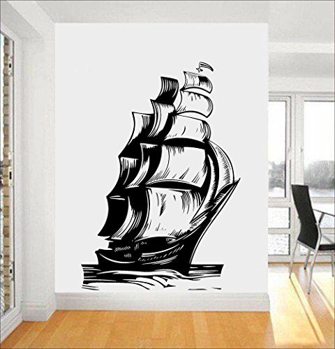 wZUN Decoración del hogar náutico Barco calcomanía de Pared Vela océano Ola Vinilo Pegatina Sala de Estar Mural 42x60 cm