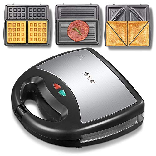 Yabano Sandwichera 3 en 1, Plancha para Gofres con 3 Plato Extraíble para Tostadas, Gofres y Carne, Acero Inoxidable & Revestimiento Antiadherente, luz Indicadora Yabano Sandwichera 3 en 1, Plancha para Gofres con 3 Plato Extraíble para Tostadas, Gofres y Carne, Acero Inoxidable & Revestimiento Antiadherente, luz Indicadora