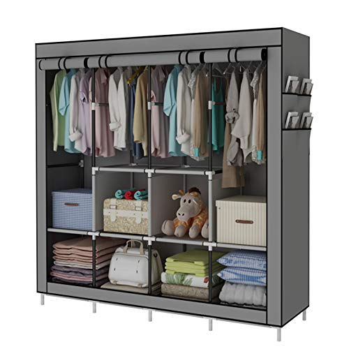 YAYI Organizador para Guardar Ropa con Armario Portátil con 4 Pistas Colgantes Gris YAYI Organizador para Guardar Ropa con Armario Portátil con 4 Pistas Colgantes Gris