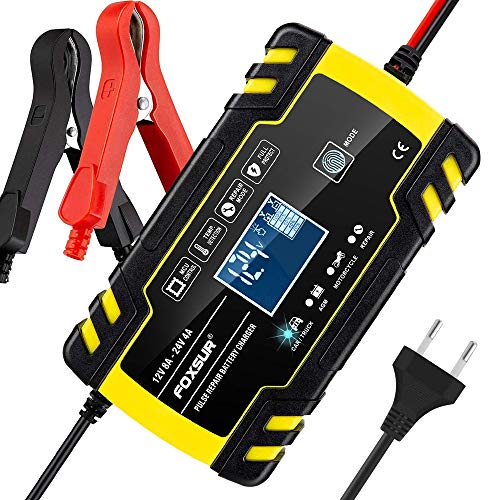 yotame Cargador de Batería Coche Moto Rápido 12V /24V 8A Automático Inteligente Mantenimiento de Batería con Pantalla LCD y Múltiples Protecciones para Coche Moto Barco