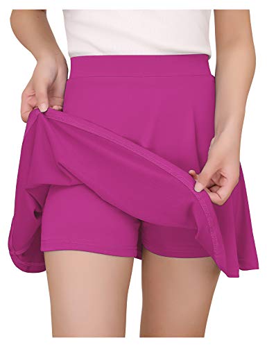 YOYAKER Falda Mujer Short Cortos Elástica Básica Patinador Multifuncional con Pantalones Cortos Rose XL