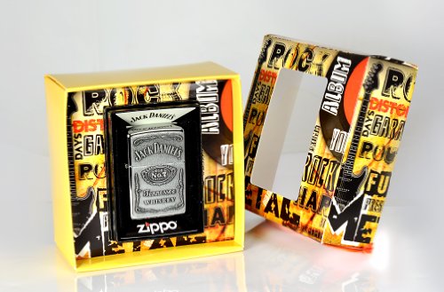 Zippo 1.310.011.1 Mechero de Jack Daniel's Label de escudo protector de pantalla de regalo Set, edición especial, alta de cromo pulido