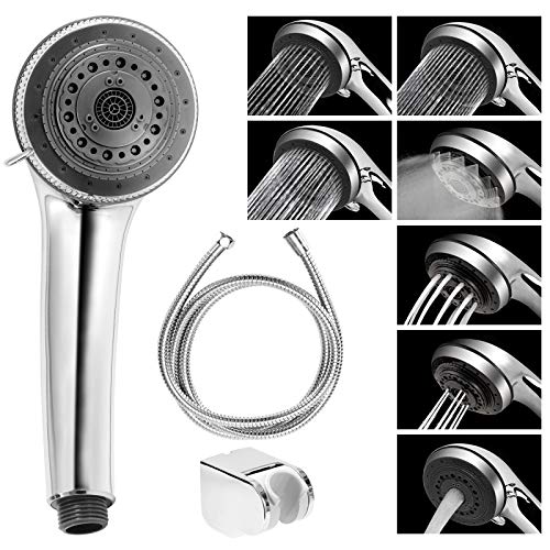 ZITFRI Alcachofa Ducha Alta Presión 7 Modos Baño, con Manguera 2M y Soporte, Cabezal Ducha de Ahorro de Agua Ducha de Mano, Alcachofa Ducha Cromado con Manguera Acero Inoxidable, Conexión Universal ZITFRI Alcachofa Ducha Alta Presión 7 Modos Baño, con Manguera 2M y Soporte, Cabezal Ducha de Ahorro de Agua Ducha de Mano, Alcachofa Ducha Cromado con Manguera Acero Inoxidable, Conexión Universal