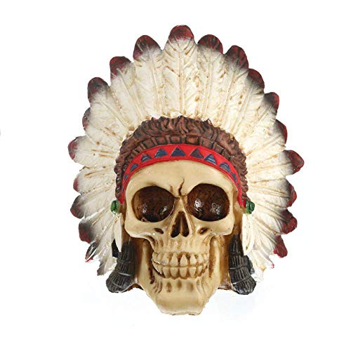ZJN-JN creativo resina humana cráneo tribal líder mohawk cráneo modelo guerrero indio estatua escultura barra decoración cráneo adornos arte regalo accesorios decorativos