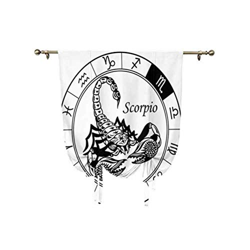 Zodiac Decor - Cortinas opacas con aislamiento térmico para ventanas del hogar, diseño de escorpio, estilo escorpión, con diseño de esfera celestial, 76 x 137 cm, color negro y blanco