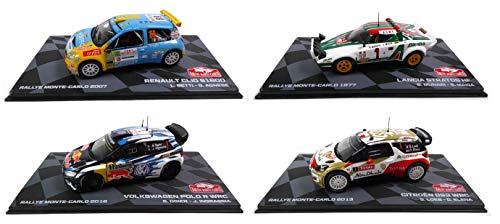 - Lote de 4 Coches de Rally 1/43 Ixo Compatible con VW Polo WRC + Citroen DS3 + Lancia Stratos + Renault Clio S1600 (BR1 + BR2 + BR3 + BR9)
