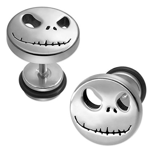 1 par Soul Gatos Fakeplugs Fake Plug tachona los pendientes Pesadilla de Halloween Jack Skellington, color: plata