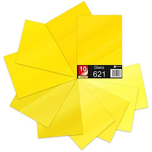 10 hojas DIN A4 621/631 láminas autoadhesivas para plóter en juego de vinilo para plóter DIY, pegatinas de rotulación 29,7 x 21 cm (tonos amarillos brillantes, juego de 10 unidades) 10 hojas DIN A4 621/631 láminas autoadhesivas para plóter en juego de vinilo para plóter DIY, pegatinas de rotulación 29,7 x 21 cm (tonos amarillos brillantes, juego de 10 unidades)