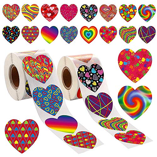 1000 Pegatinas Rollo Corazón Elegantes-JPYZ Pegatinas con Forma de Corazón Colorido de San Valentín Etiqueta Decorativa de Corazón de Amor de San Valentín para Adorno San Valentín