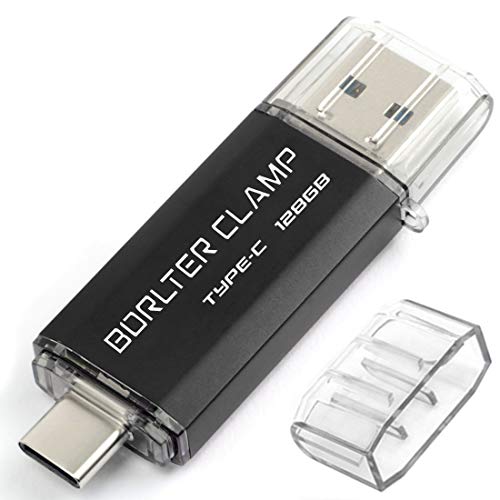 128GB Memoria USB de Tipo C, BorlterClamp Unidad Flash USB 3.0 de Doble Puerto, USB C OTG Memory Stick Pendrive para Smartphones, Tabletas y Computadoras (Negro)