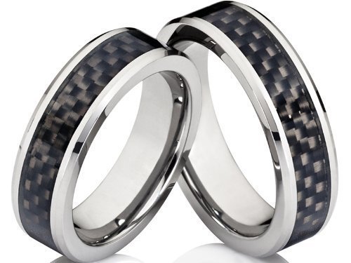 2 anillos Póster con alianzas de boda anillos de compromiso anillos de amistad anillos con fibra de carbono - capa y grabado de